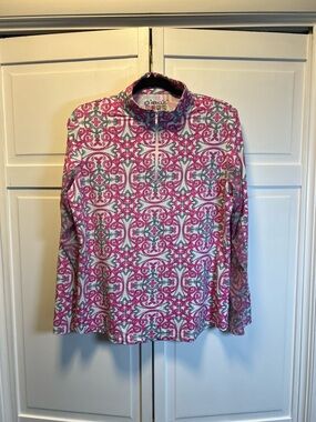 IBKUL Alice Print 1/4 Zip Pullover Size Women’s Large Color Pink/Gray/White